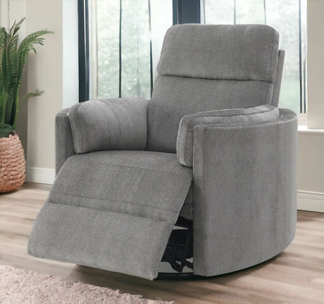 Sagen Charcoal Chenille Glider Recliner with Swivel HouseOfZazla