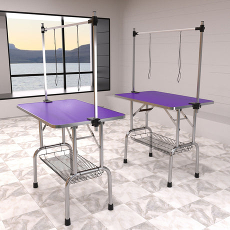 Folding Dog Pet Grooming Table Stainless Steel Frame Rubber Mat On Board With Adjustable Arm And Clamps Pet Dog Cat Grooming Table HouseOfZazla