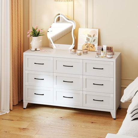 9 Drawer White Metal Dresser with Quiet-Glide Rails HouseOfZazla
