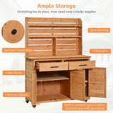 TOPMAX 65''H Large Garden Potting Bench with Lockable Wheels and Storage Cabinet
