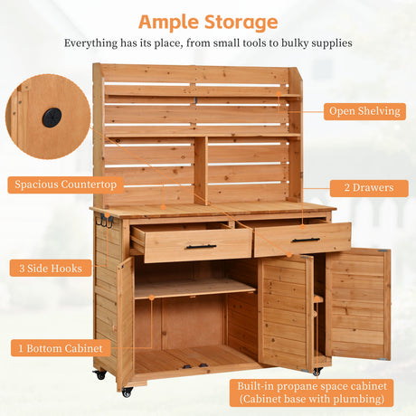 TOPMAX 65''H Large Garden Potting Bench with Lockable Wheels and Storage Cabinet HouseOfZazla