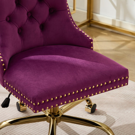 Office Chair Modern Velvet Upholstered Tufted Button (Purple) HouseOfZazla
