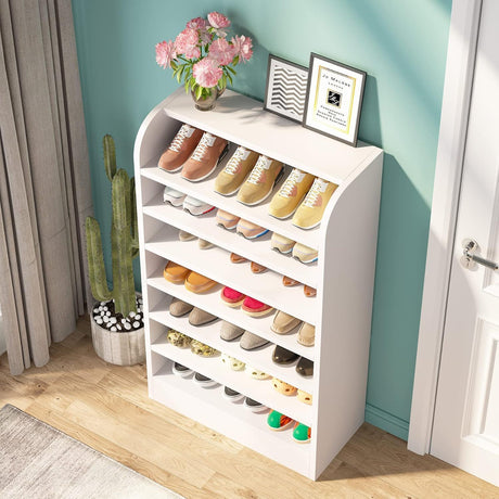 8 Tier Tall Shoe Rack, Wooden Shoe Storage Cabinet, Entryway Organizer - White HouseOfZazla