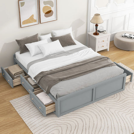Queen Size Platform Bed Frame With 6 Drawers - Gray HouseOfZazla