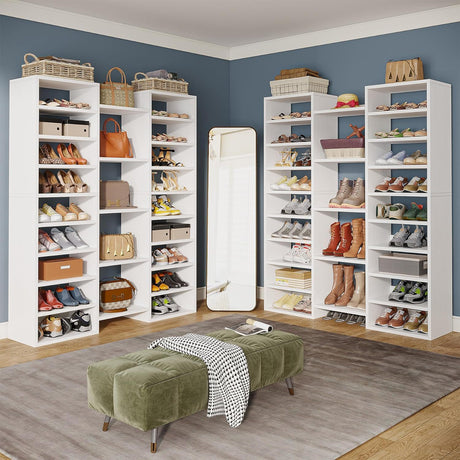 14 Tier Shoe Storage Cabinet With 23 Open Cubbies, 46 Pairs Capacity Entryway Organizer - White HouseOfZazla