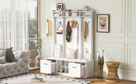 5 In 1 Entryway Bench With Coat Rack, 7 Sturdy Hooks, 2 Spacious Drawers And Adjustable Shelves HouseOfZazla