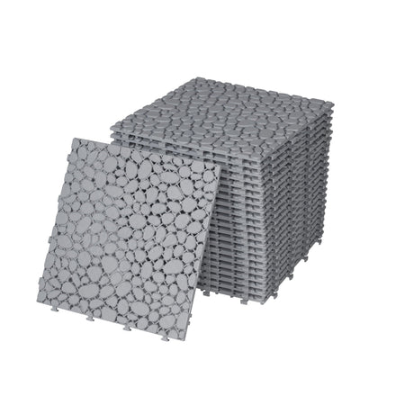Interlocking Deck Tiles Plastic Waterproof Outdoor All Weather Anti-Slip Bathroom Shower Balcony Porch Strong Weight Capacity Upto 440 Lbs, Pebble Stone Pattern HouseOfZazla