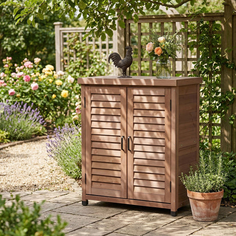 Potting Bench With Storage Cabinet And Metal Table Top For Outdoor HouseOfZazla