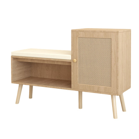 2 In 1 Shoe Storage Bench With Adjustable Shelves - Antique Natural / Rattan HouseOfZazla