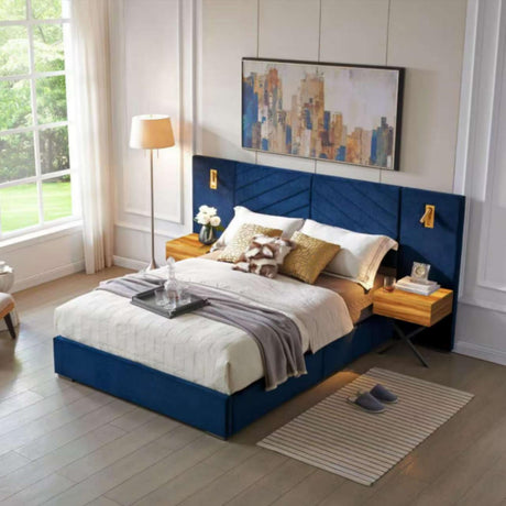 Upholstered Bed Frame With Vertical Channel Tufted Wingback Headboard HouseOfZazla