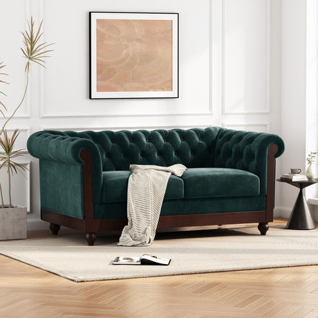 Chesterfield Loveseat Sofa, 2 Person Rolled Arm Upholstered Couch HouseOfZazla
