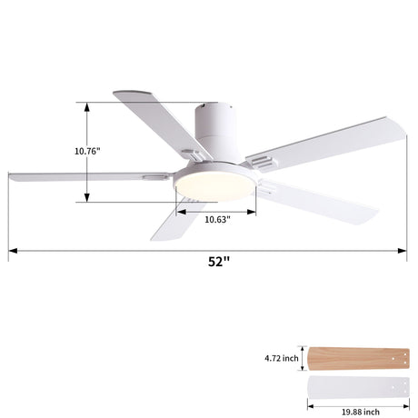 Flush Mount Ceiling Fans With LED Light And Remote Control, 5 Blades HouseOfZazla