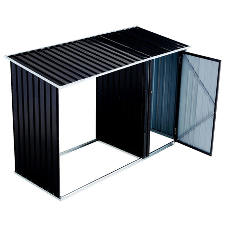 Firewood Storage Shed, Outdoor Firewood Rack, Outdoor Storage Shed With Log Holder, Firewood Shelter For Patio, Anthracite Galvanized Steel - Black HouseOfZazla