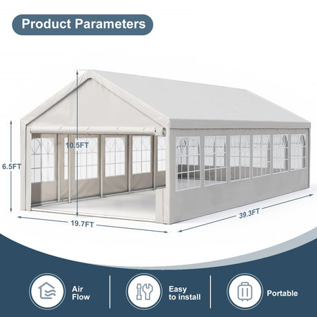 20'x40' Carport Car Canopy Party Tent with Removable Sidewalls HouseOfZazla