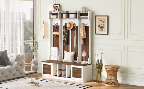 5 In 1 Entryway Bench With Coat Rack, 7 Sturdy Hooks, 2 Spacious Drawers And Adjustable Shelves HouseOfZazla