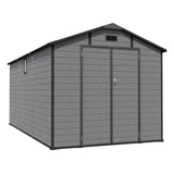 8x14 FT Plastic Outdoor Storage Shed - Lockable Resin Tool Shed with 2 Window & 3 Air vents