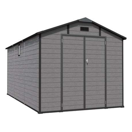 8x14 FT Plastic Outdoor Storage Shed - Lockable Resin Tool Shed with 2 Window & 3 Air vents HouseOfZazla
