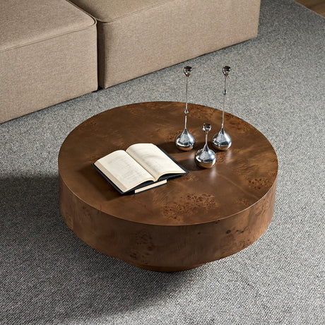 31.49" Burl Wood Veneer Round Coffee Table HouseOfZazla