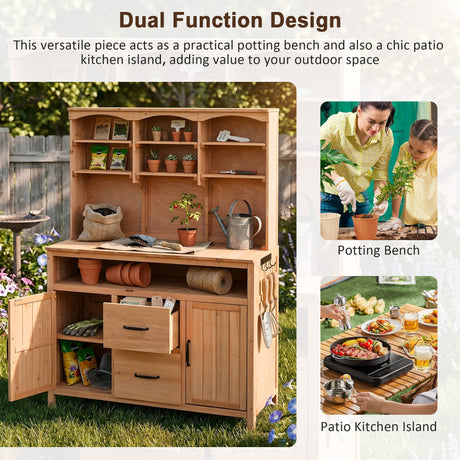 TOPMAX Large Fir Wood Potting Bench with Hutch, Cabinets & Drawers HouseOfZazla