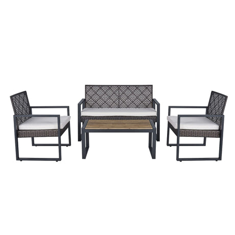 4 Piece Patio Furniture Set With Acacia Wood Table Top And Cushions HouseOfZazla