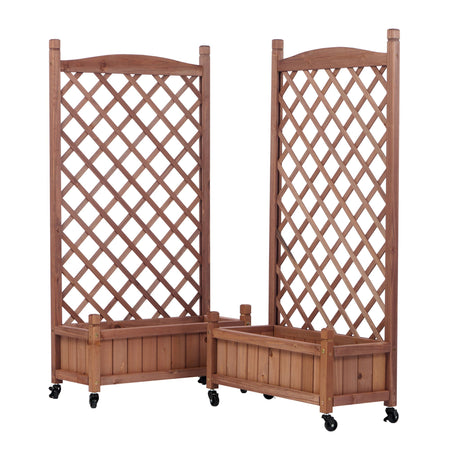 Raised Garden Bed With Trellis 2 Pack, Outdoor Planter Box & Plant Stand With Climbing Racks - Brown HouseOfZazla