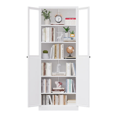 Tall Metal Kitchen Pantry Cabinet With Adjustable Shelves And Silent Magnetic Doors - White HouseOfZazla