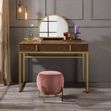 Coleen Walnut & Gold Finish Vanity Desk with Mirror & Jewelry Tray