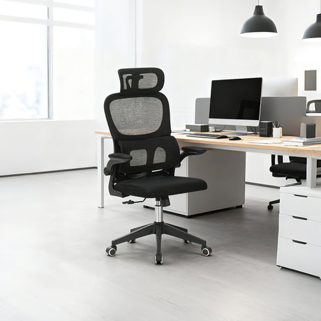 High Back Ergonomic Swivel Rolling Office Chair With Tilt Function, 3D Headrest, Lumbar Support - Black HouseOfZazla