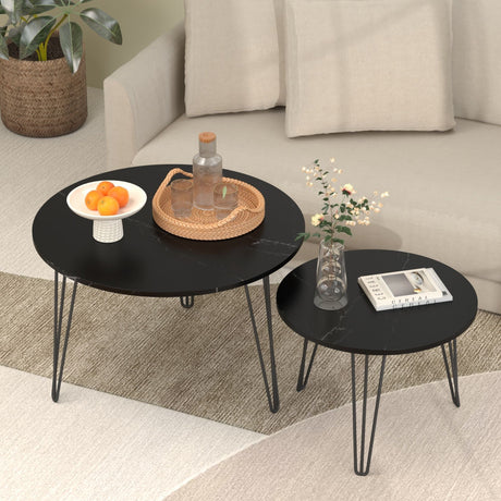 Round Nesting Coffee Table For Living Room (Set of 2) HouseOfZazla