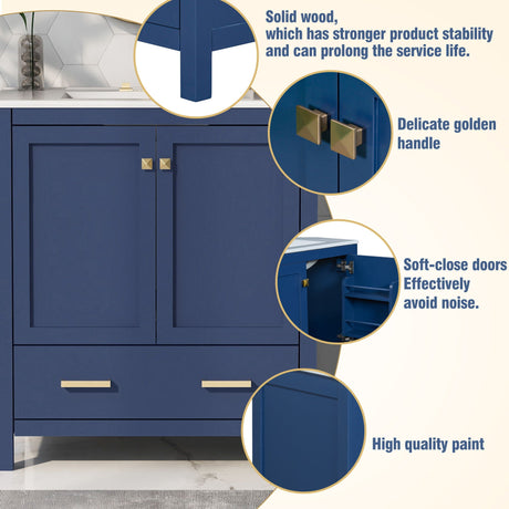Bathroom Vanity With Single Sink, Combo Cabinet Undermount Sink, Bathroom Storage Cabinet With Two Doors And A Drawer, Soft Closing, Multifunctional Storage, Solid Wood Frame HouseOfZazla