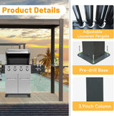 8x5 Ft Grill Louvered Pergola with Adjustable Roof and Built-in Gutter