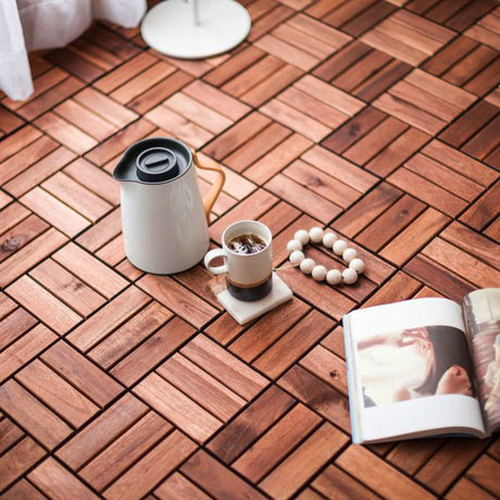 Interlocking Deck Tiles Checker Pattern, Square Acacia Hardwood Outdoor Flooring For Patio, Bancony, Pool Side HouseOfZazla