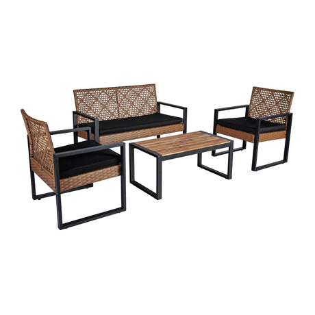 4 Piece Patio Furniture Set With Acacia Wood Table Top And Cushions HouseOfZazla