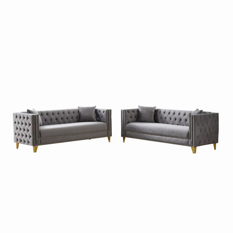 Deep Seat Sofa With Button Nailhead, Square Arm Couches HouseOfZazla