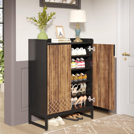 5 Tier Shoe Cabinet With Doors, Compact Entryway Storage Organizer HouseOfZazla