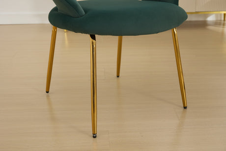 Velvet Fabric Dining Chair with Curved Backrest and Golden Metal Legs HouseOfZazla