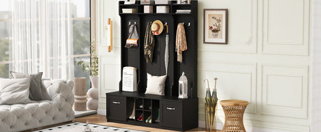 5 In 1 Entryway Bench With Coat Rack, 7 Sturdy Hooks, 2 Spacious Drawers And Adjustable Shelves HouseOfZazla