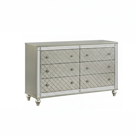 6 Drawer Bedroom Dresser With Diamond Patterned Drawer Fronts - Silver HouseOfZazla