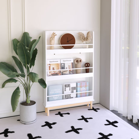 Wall Mounted Bookshelf, 3 Front Facing Display Shelves For Toddler Bedroom - White HouseOfZazla