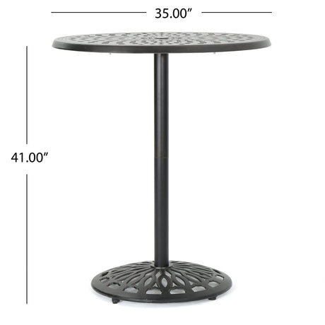 Elegant Cast Aluminum Round Bar Table With Romantic Filigree Design - Copper HouseOfZazla