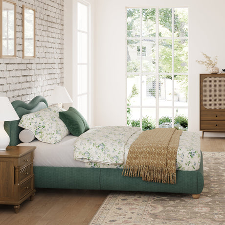 Queen Size Upholstered Platform Bed Frame with Rounded Corners Curved Headboard HouseOfZazla
