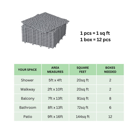 Interlocking Deck Tiles Plastic Waterproof Outdoor All Weather Anti-Slip Bathroom Shower Balcony Porch Strong Weight Capacity Upto 440 Lbs, Pebble Stone Pattern HouseOfZazla