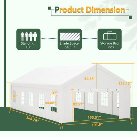 16x32 Ft Party Tent with Removable Sidewalls and Storage Bags HouseOfZazla