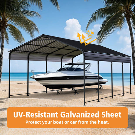 Heavy Duty Carport With Galvanized Roof And Enhanced Base - Anthracite HouseOfZazla