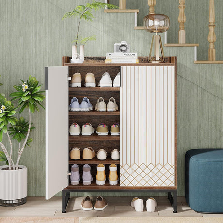 5 Tier Shoe Cabinet With Doors, Compact Entryway Storage Organizer HouseOfZazla