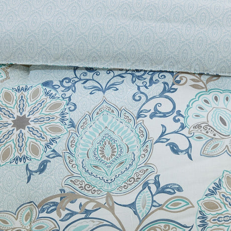 8 Piece Cotton Floral Printed Reversible Comforter Set Blue HouseOfZazla