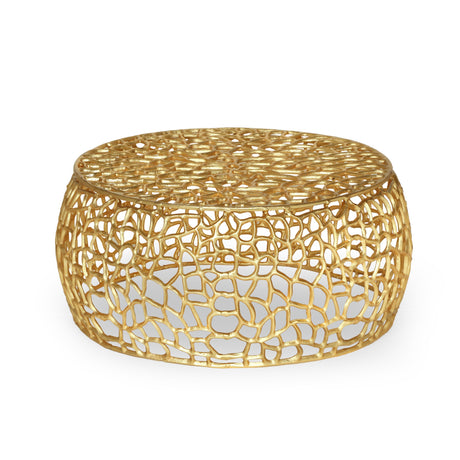 Modern Glam Mesh Coffee Table with Gold Accents and Aluminum Frame HouseOfZazla
