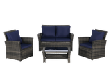 4 Pieces Outdoor Patio Furniture Set with Rattan Chairs and Tempered Glass Table
