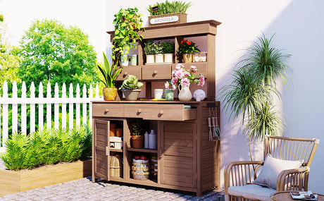 Topmax 65.7'' Tall Garden Potting Bench Table with Hutch HouseOfZazla