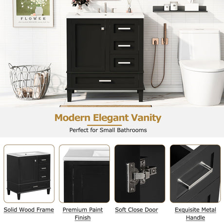 Bathroom Vanity, Modern Bathroom Cabinet With Sink Combo Set, Bathroom Storage Cabinet With A Soft Closing Door And 3 Drawers, Solid Wood Frame HouseOfZazla